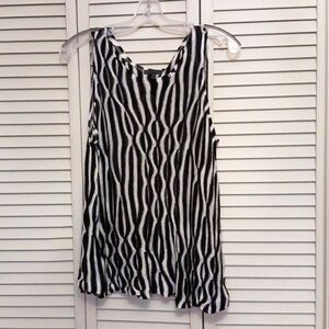 Oska Lagenlook Linen Blend Knit Tank Top, Black White, Size M